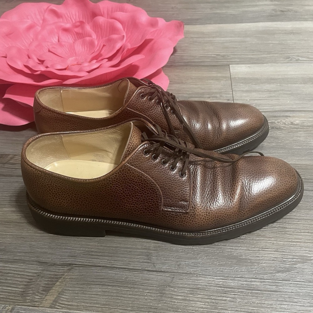 SALVATORE FERRAGAMO Brown Pebble Grain Leather Lug Sole Derby Shoes Sz 10.5 B